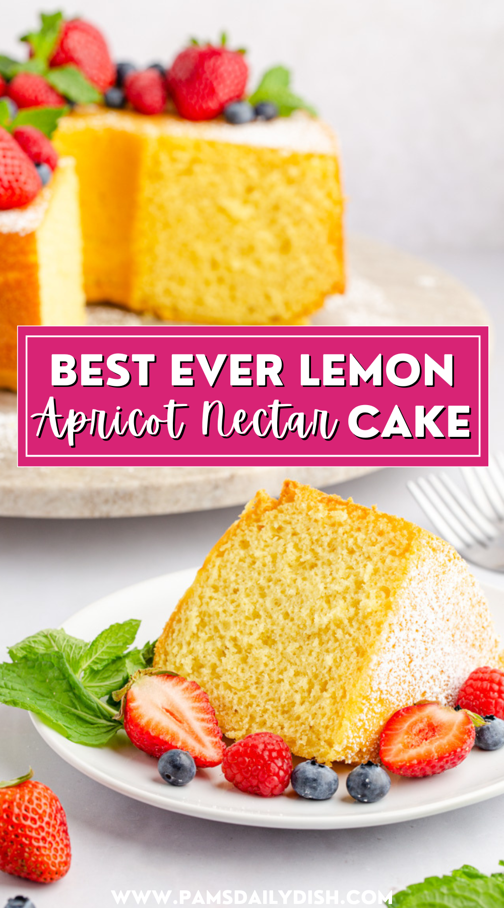 Marge's Lemon Nectarine Cake is the best dessert to make for all of your special occasions! It's a family favorite recipe that is bursting with flavor. It's so easy to make by just using a boxed cake mix and a handful of simple ingredients. You'll wish you made this sweet summer treat sooner! via @skinnydesserts