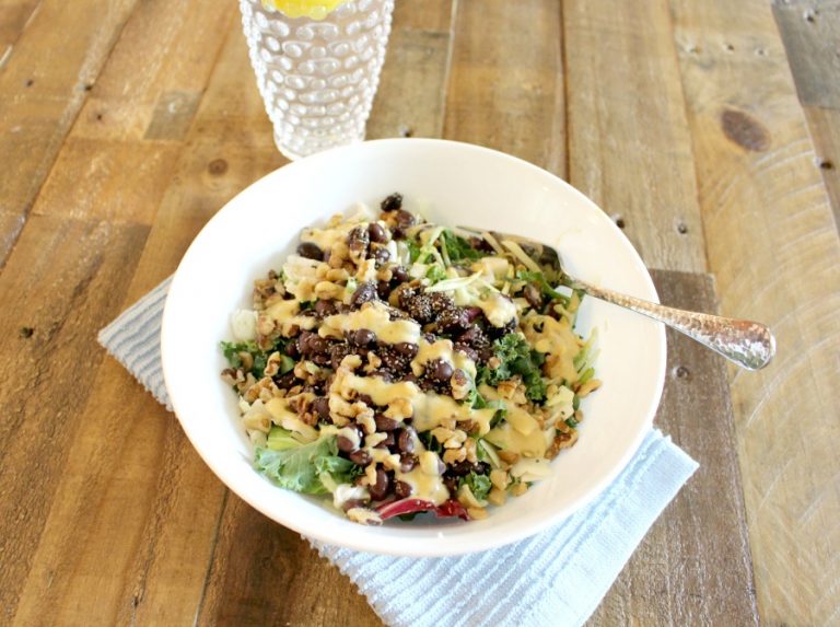 Black Bean Kale and Cabbage Salad with Creamy Honey Mustard Dressing