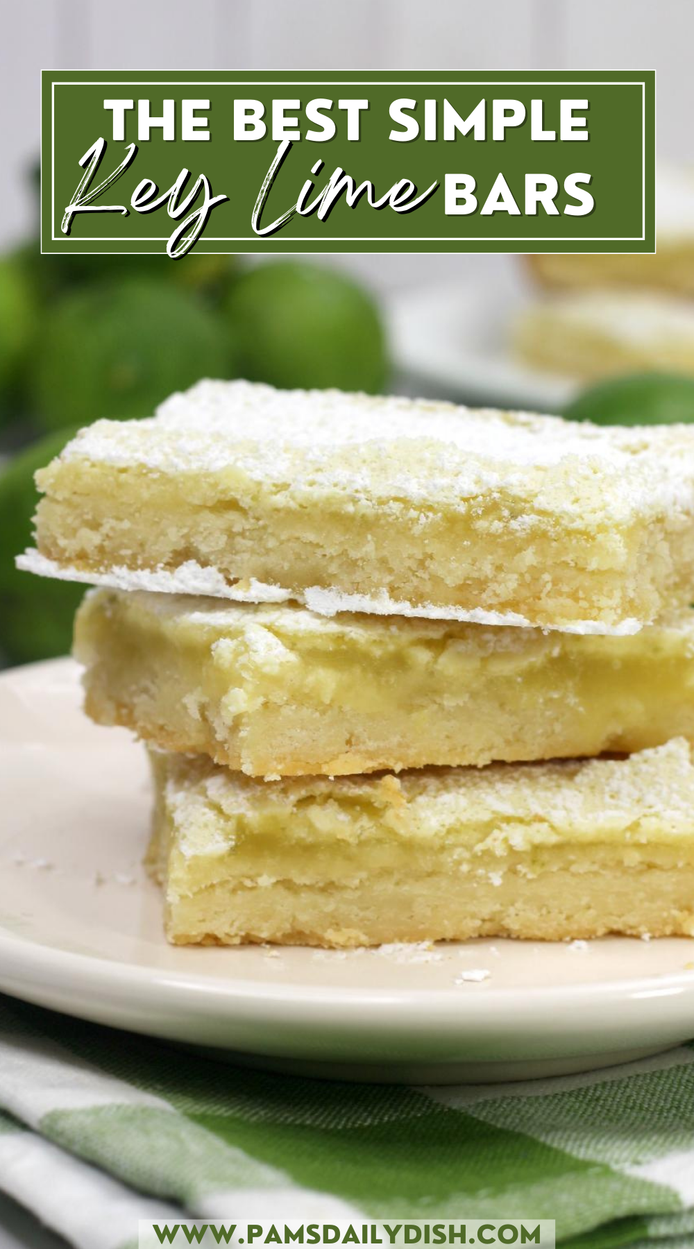 If you are a fan of key lime pie, you are sure to love these basic key lime bars. A simple dessert recipe that’s easy to follow and comes out tasting fabulous! These are simply the best key lime bars! So easy and so simple to make but oh so delicious. A family favorite for sure and so perfect for picnics and potlucks. via @skinnydesserts