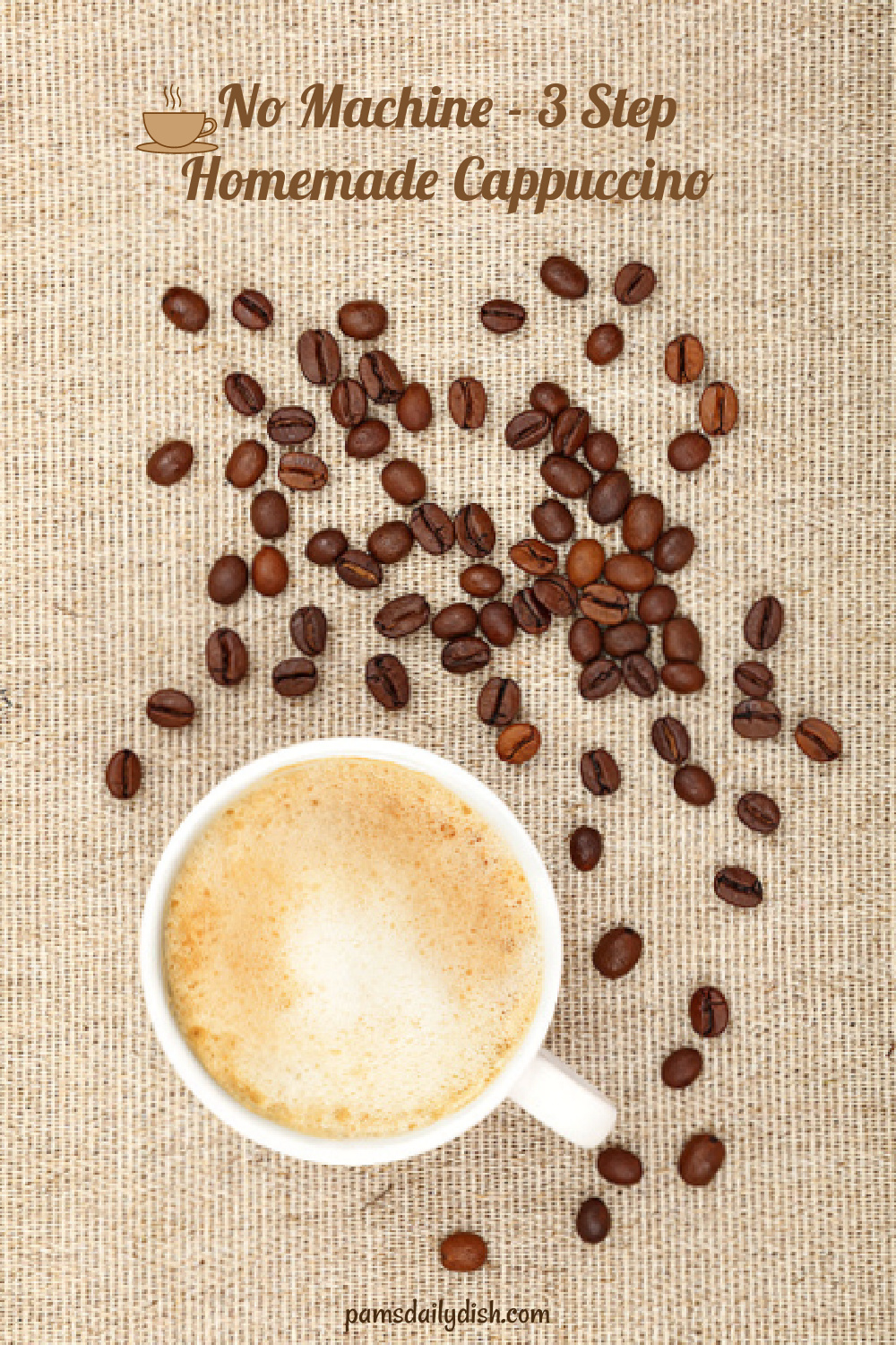 A Cup Of Cappuccino With Coffee Beans And Bread Stock Photo