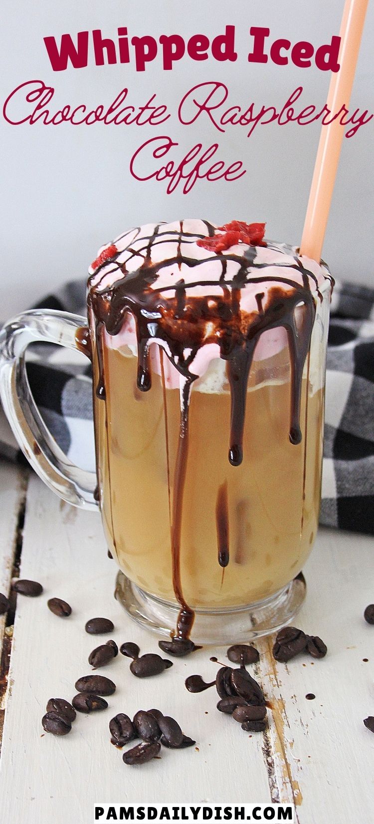 This Whipped Iced Chocolate Raspberry Coffee is the perfect refreshing sweet treat when you are craving something delicious and fruity. via @skinnydesserts