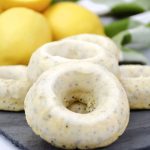 lemon poppy seed donuts on serving platter.