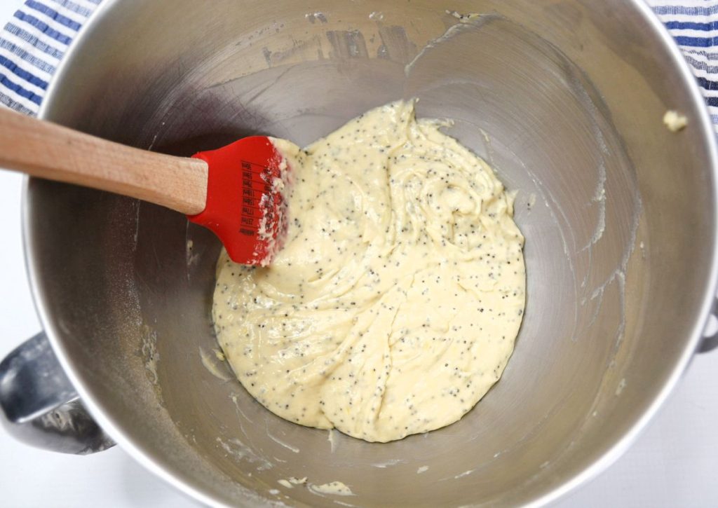 batter in a large stand mixer.