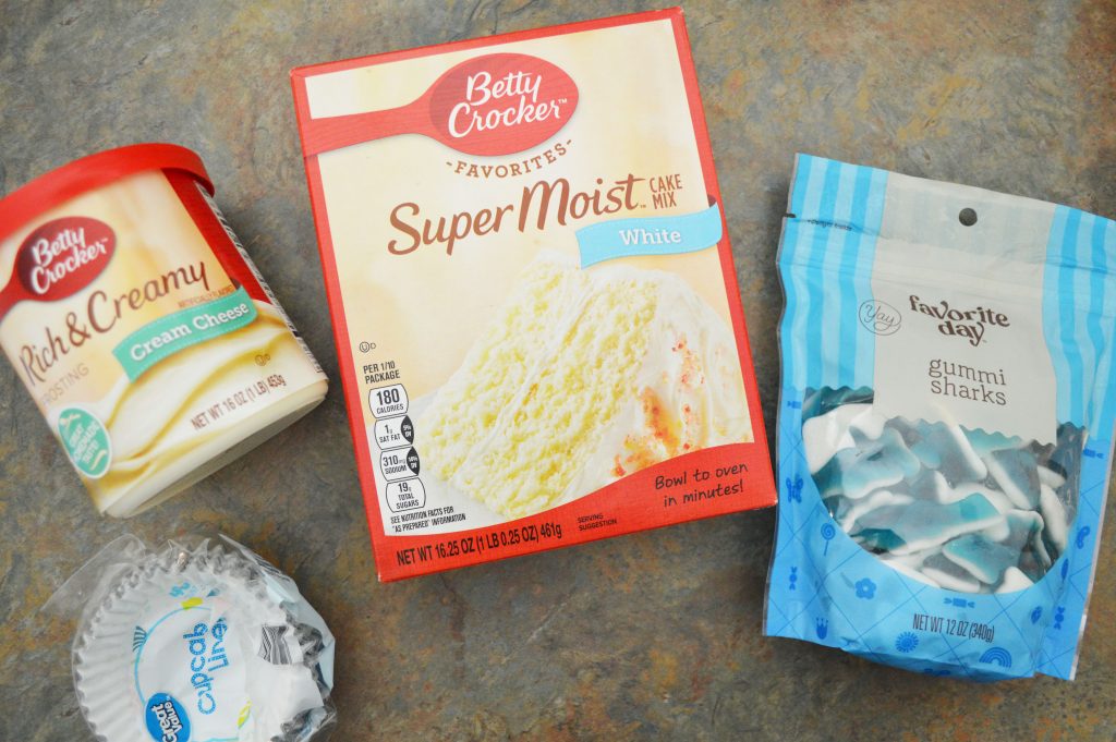 Ingredients needed to make Shark Cupcakes