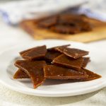 Toffee Bites on a white plate.