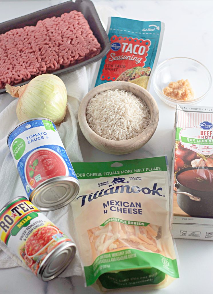 Ingredients needed to make Taco Skillet.